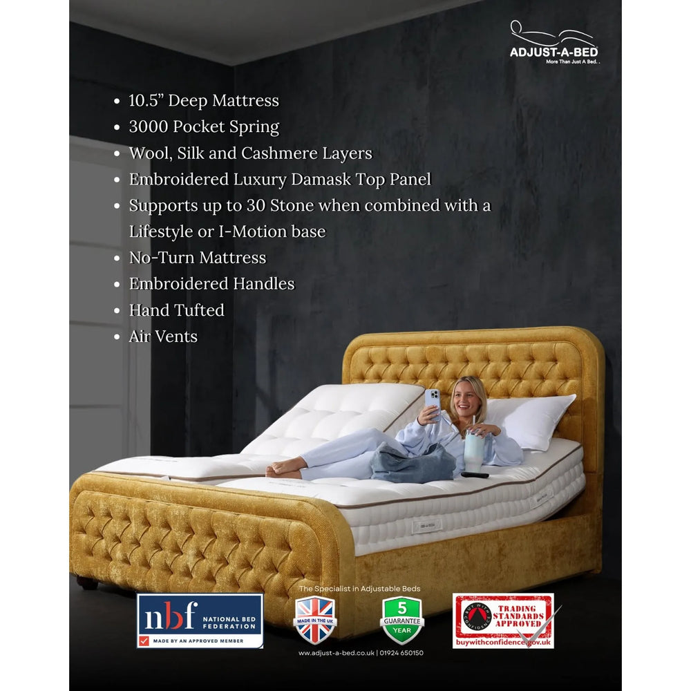 Adjust-a-bed 5ft (2 x 2ft6 Linked) King Size Grandeur Natural 3000 Adjustable Bed
