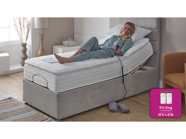 Adjust-a-bed 5ft King Size (2 x 2ft6 Linked) Gel-Flex Pillow Top Adjustable Bed
