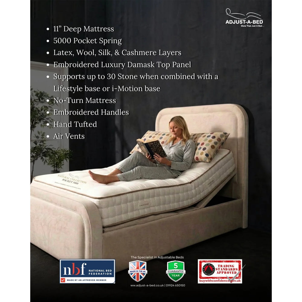 Adjust-a-bed 5ft (2 x 2ft6 Linked) King Size Grandeur Natural 5000 Adjustable Bed