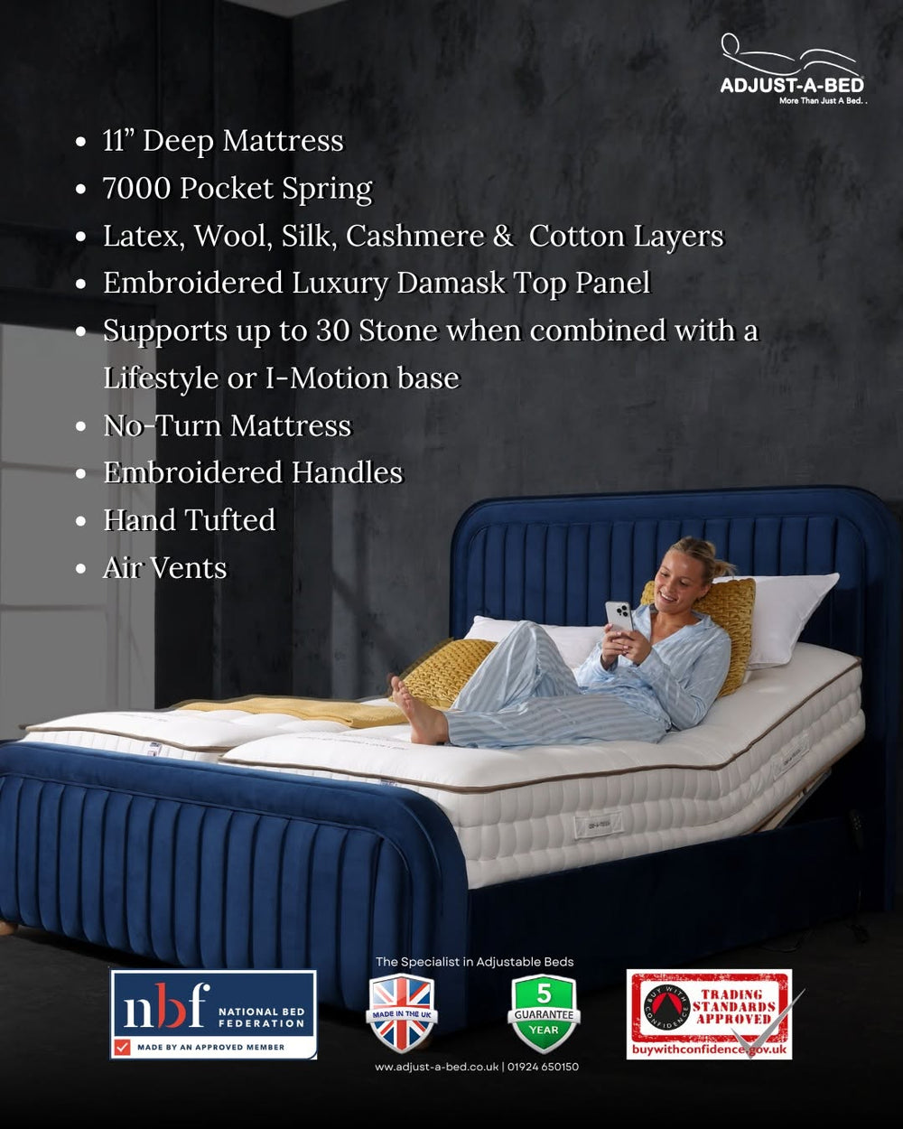 Adjust-a-bed 3ft Single Grandeur Natural 7000 Adjustable Bed