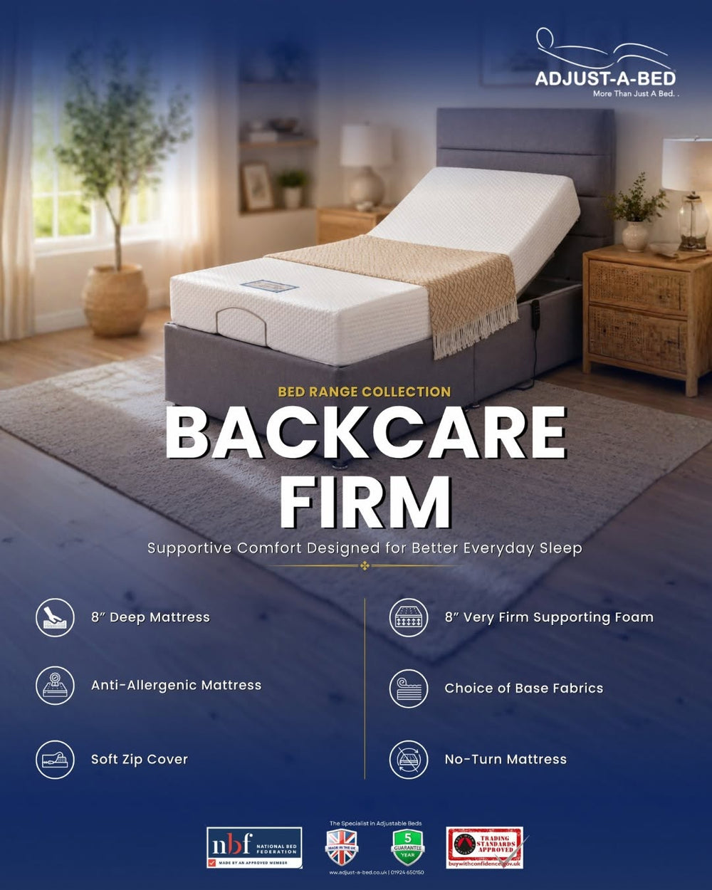 Adjust-a-bed 3ft Single Backcare Firm Adjustable Bed