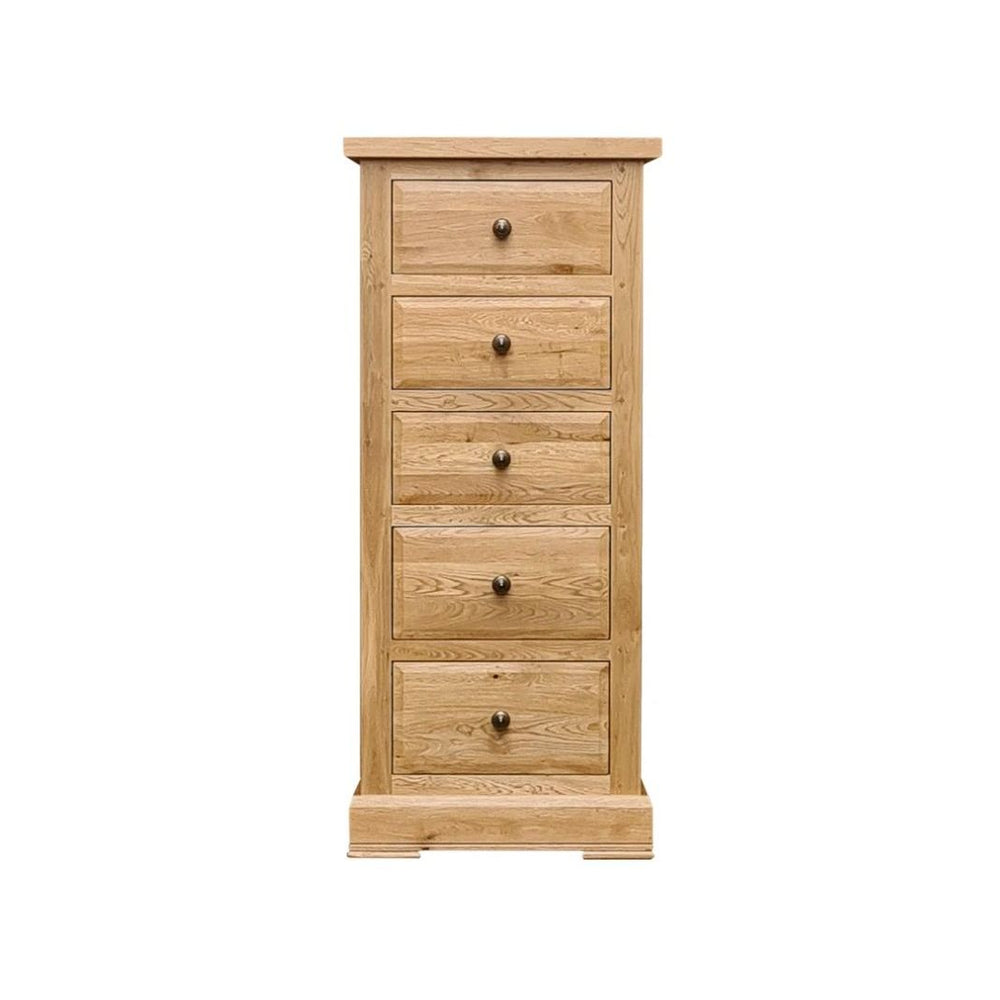 Francis Solid Oak 5 Drawer Wellington Chest