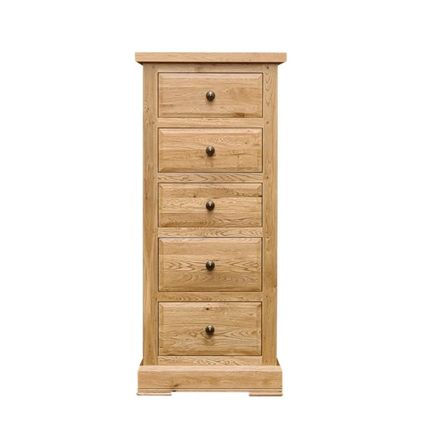 Francis Solid Oak 5 Drawer Wellington Chest