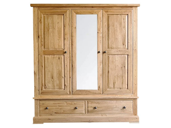 Francis Solid Oak Triple Wardrobe with 2 Drawers