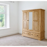 Francis Solid Oak Triple Wardrobe with 2 Drawers
