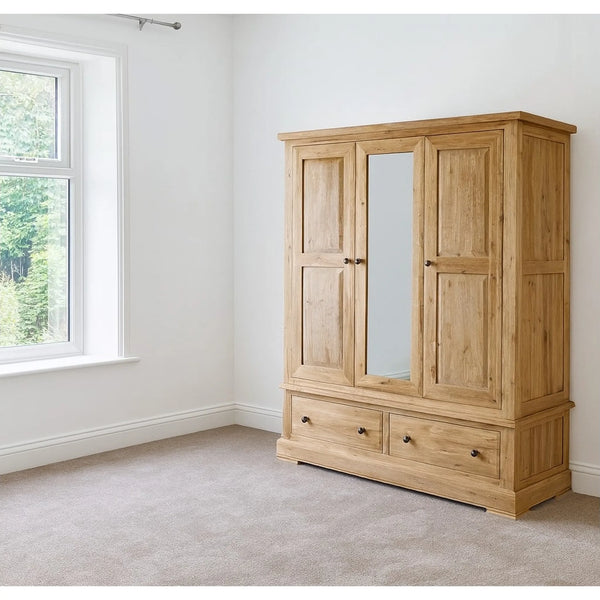 Francis Solid Oak Triple Wardrobe with 2 Drawers