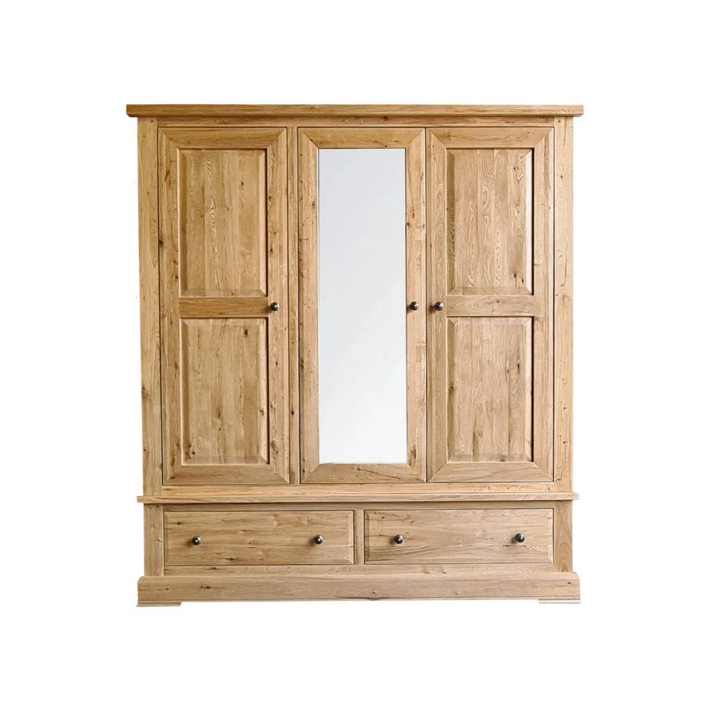 Francis Solid Oak Triple Wardrobe with 2 Drawers