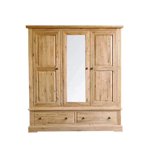 Francis Solid Oak Triple Wardrobe with 2 Drawers