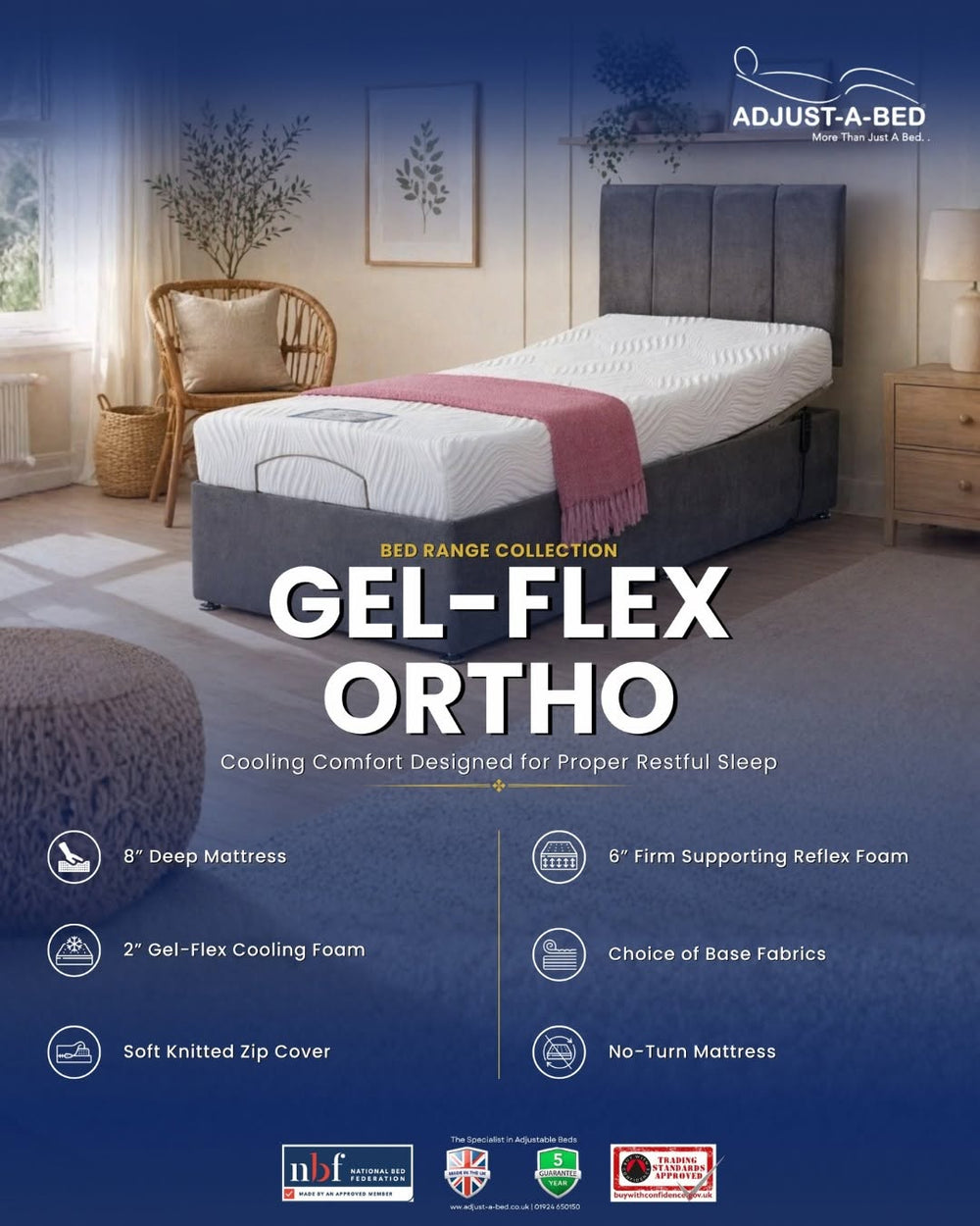 Adjust-a-bed 3ft Single Gel-Flex Ortho Adjustable Bed