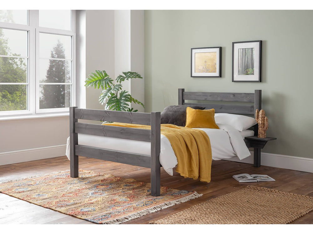 Woodbury Plus 3ft Wooden Single High Foot End Bed Frame with Essential Mattress - Combo Deal