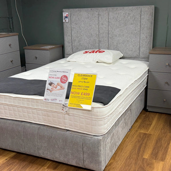 Clearance - 4’6 Double Designer 2 Drawer Divan Base With Floorstanding Pegasus Headboard