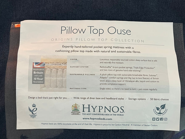 Clearance - 4’6 Hypnos Ouse Pillow-Top Classic with Hypnos Ottoman & Grace Headboard - Medium