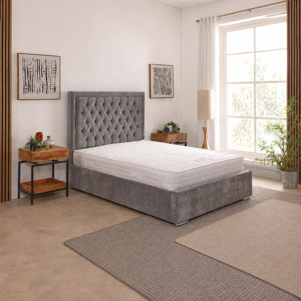 Lucia 54inch 6ft Super King Size Upholstered Bed Frame with Essential Mattress - Combo Deal