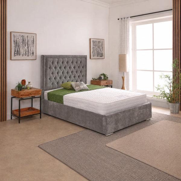Lucia 54inch 5ft King Size Upholstered Bed Frame with Essential Mattress - Combo Deal