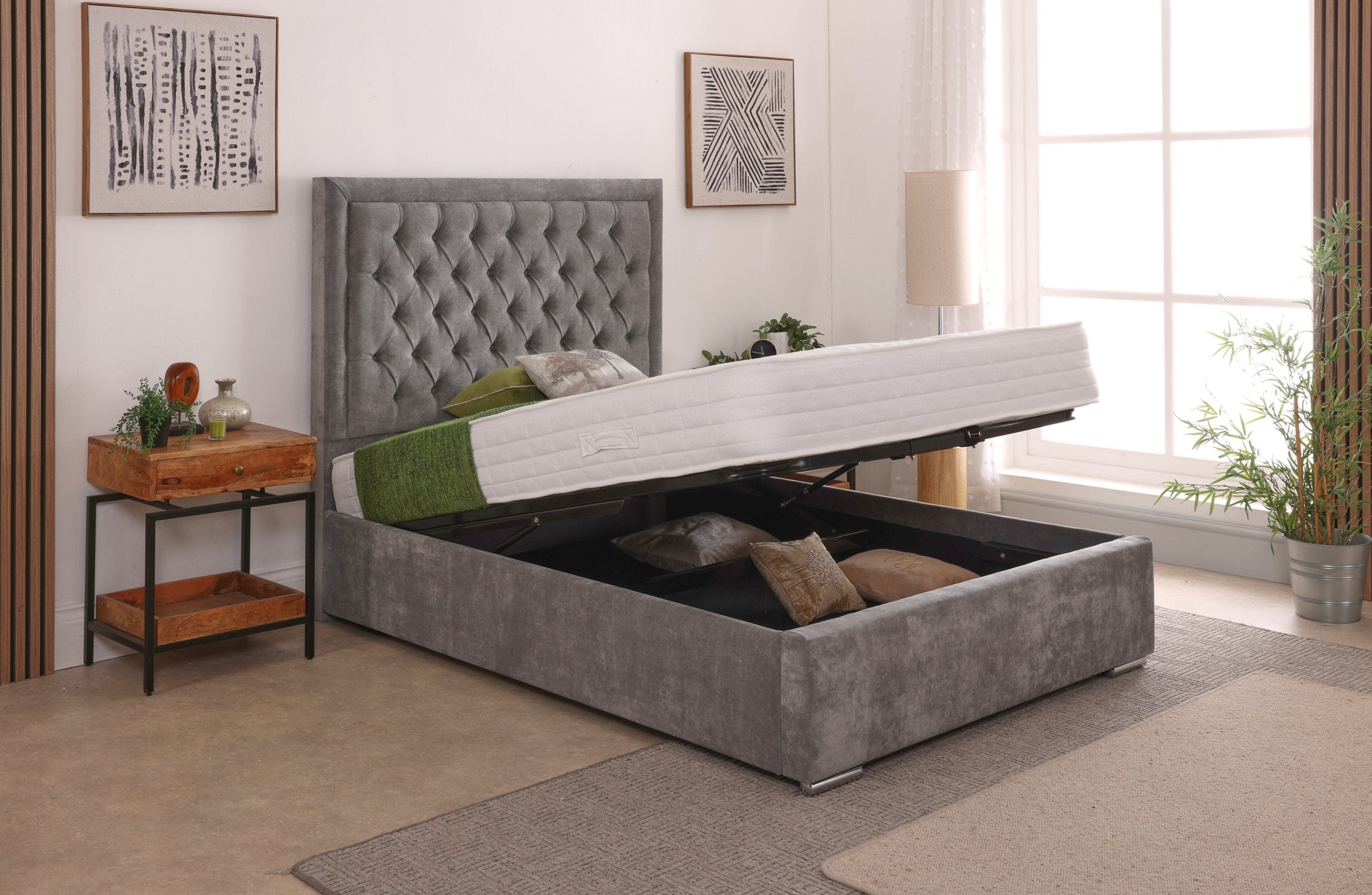 Lucia 54inch 6ft Super King Size Upholstered Bed Frame with Essential Mattress - Combo Deal