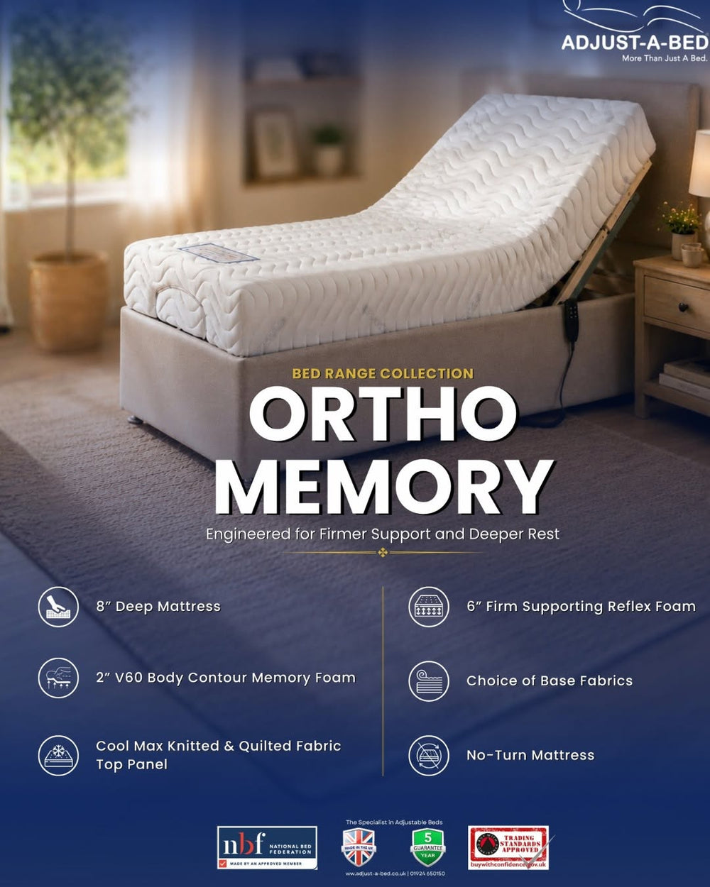 Adjust-a-bed 3ft Single Ortho Memory Adjustable Bed