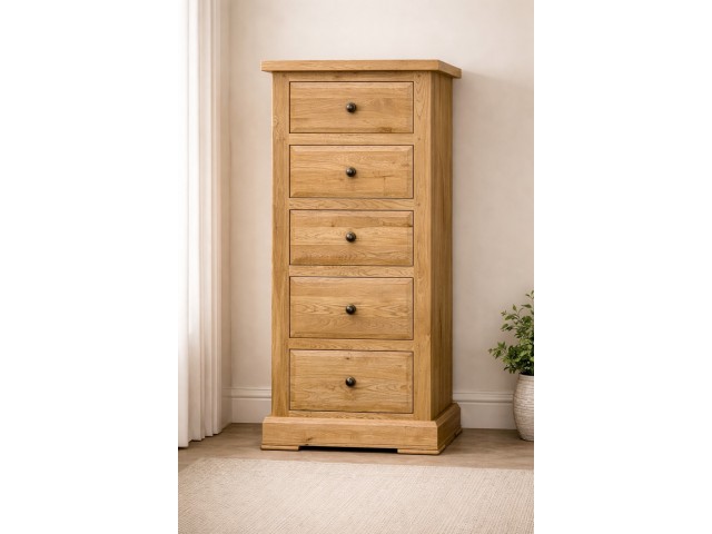 Francis Solid Oak 5 Drawer Wellington Chest