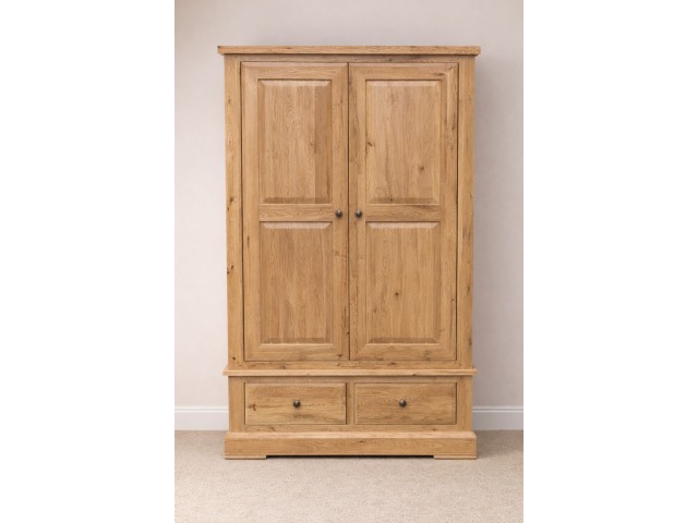 Francis Solid Oak Large Wardrobe with 2 Drawers