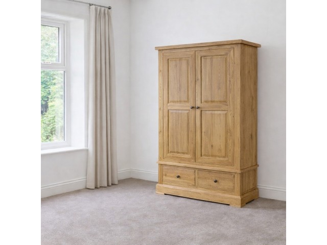 Francis Solid Oak Large Wardrobe with 2 Drawers