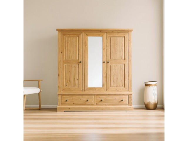 Francis Solid Oak Triple Wardrobe with 2 Drawers