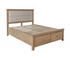 Hamilton 4ft6 Oak Bedframe with Fabric Headboard and Drawers