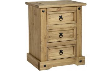 Mexican Deluxe Reclaimed Pine 3 Drawer Bedside Cabinet